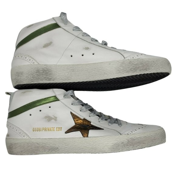 Golden Goose Size 40 Midstars BNIB White, Green Bronze Accents Retail 605 - Picture 2 of 12